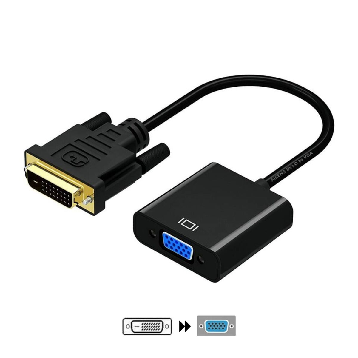 Aisens DVI-D-zu-VGA-Adapter, Schwarz, 10 cm