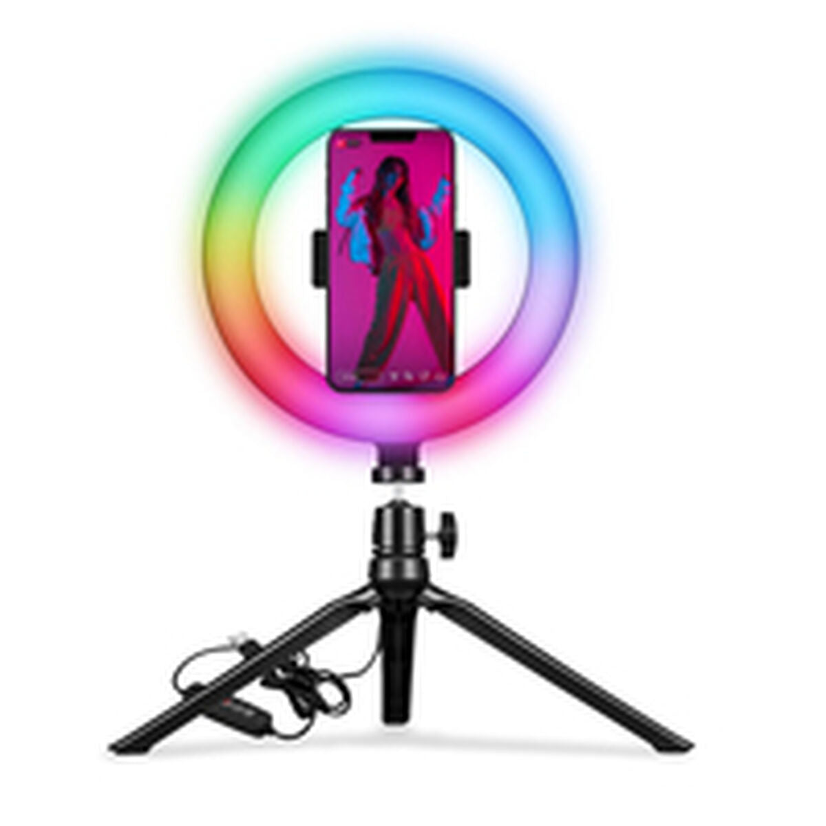 Selfie tripod with RGB light ring and Celly remote control